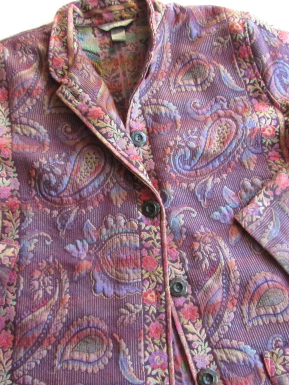 Paisley Jacket Size 18W Button Front Collared Pockets Pink Brown Koret Womens
